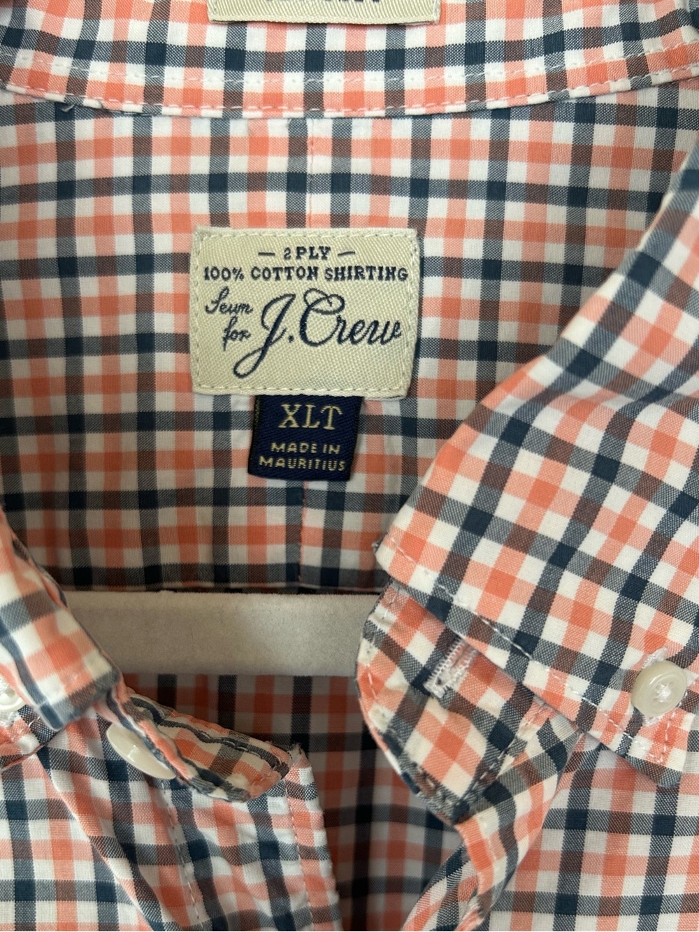 J. Crew Men's Button-Down Plaid Shirt - Orange and Navy Size XLT - Picture 3 of 6